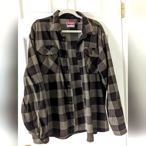 Wrangler XL Flannel Shirt Button Up Pullover Brown Tan Top